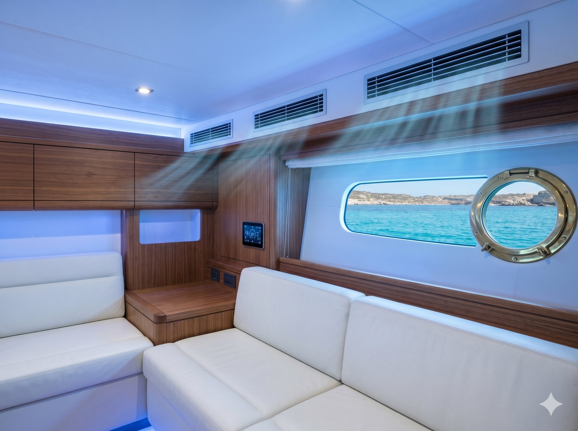 Interno yacht con sistema di climatizzazione marina